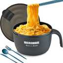 Layron Large Ramen Bowl, Ramen Noodle Bowls Microwavable 45 oz, Ramen Cooker, Microwave Pasta Cooker, Ramen Bowl Microwave Gift for College Boys Girls Male Female Dorm Room (black)