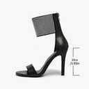 Women's High Heel Sandals Open Toe Ankle Tie Dressy Heeled Sandals for Prom, Party, Evening Events, 3.93 Inch Comfortable Thin Block Heels (12, Black)