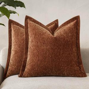 Decorative Chenille Luxury Throw Pillow Covers with Wide Edge, Textured Solid Pillowcases, Soft Velvet Cushion Cover Home Dcor for Couch Sofa Chair Bed,1818 Inch, Set of 2, Burnt Orange