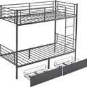 Black Double-Layer bunk Bed, Detachable Iron Bed with Drawers