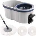 Spin Mop and Bucket Set 180 Swivel Mop Head Adjustable Telescopic Handle Dual Chamber Bucket 3 Refills Dual-Action Wringing Hand-Press Foot-Peda Hands-Free Self-Cleaning System for All Floor Types