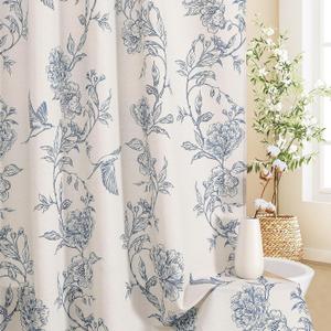 MitoVilla Blue Farmhouse Shower Curtain Set, Cotton Floral Hummingbird Cottagecore Spring Shower Curtains for Bathroom, Modern Country Bathroom Dcor, 72" W x 72" L