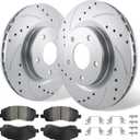 Betthand Front Brake Kits for 2007-2017 Jeep Patriot Compass, 2008-2014 Dodge Avenger, 2008-12 Caliber, 2011-14 Chrysler 200, 07-10 Sebring, Drilled & Slotted, Geomet-Coated Rotors And Ceramic Pads
