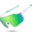 STORYCOAST Polarized Sports Sunglasses for Men Women,Driving Fishing Cycling Mountain Bike Sunglasses UV400 Protection (1-(a)clear Frame-green Mirror Lens)