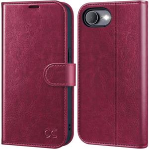 OCASE Compatible with iPhone 16e Wallet Case, PU Leather Flip Folio Case with Card Holders RFID Blocking Kickstand [Shockproof TPU Inner Shell] Phone Cover 6.1 Inch 2025, Burgundy