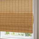 Cordless Bamboo Roman Shades with Beige Blackout Liner, Woven Wood Roman Blinds, Blackout Natural Blinds for Windows, Doors, Thrush, 21" W x 48" H