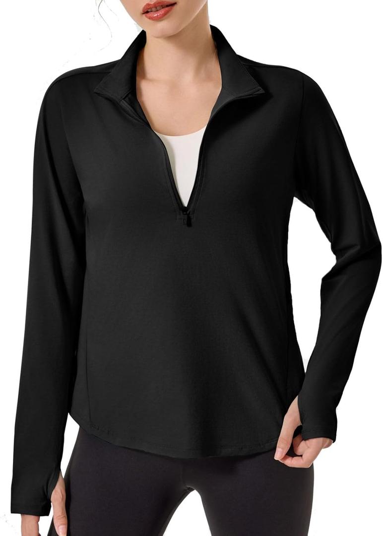 UPF 50+ Hiking Shirt for Women - 1/4 Zip Long Sleeve Sun Protection Top Lightweight & Quick Dry for Trail Running (XL)