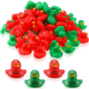 Deekin 100 Pcs Christmas Rubber Duck Bulk 1.57 Inch Small Float Rubber Ducks Mini Xmas for Shower Holiday Party Adult