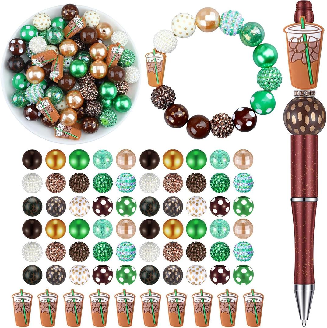 Huquary 70 Pcs Coffee Bubblegum and Silicone Beads Plastic Bubble Gum Beads 20mm Bulk for DIY Making Loose Bracelet Necklace Bag Chain Crafts Keychain Jewelry