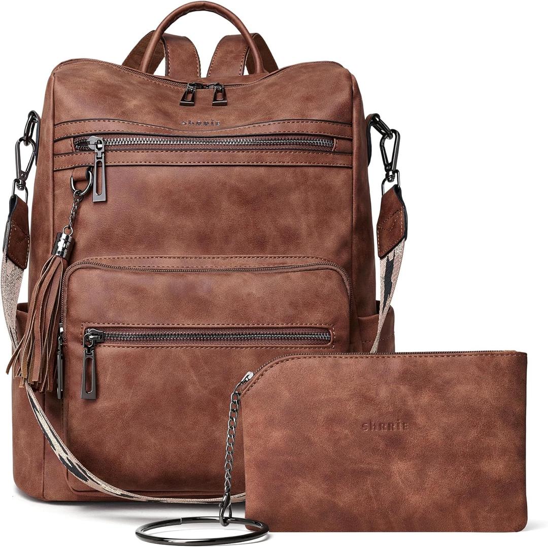 Shrrie Backpack Purse for Women Leather Fashion Designer Backpack Convertible Shoulder Satchel Bag for Travel College Work (1-2-nubuck Brown)