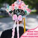 35 Pcs Graduation Cap Decorations Kits DIY Pink Faux Flower Heads 3D Butterfly Bow Ornament Adhesive Rhinestones Glitter Alphabet Letter Number Sticker for Grad Cap Topper Graduation Party DIY Crafts