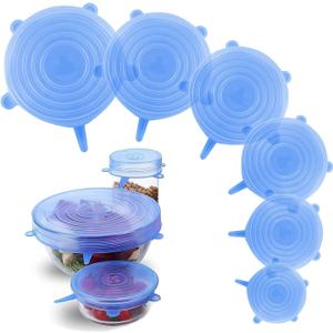 Silicone Stretch Lids 6 Pack Reusable Food Covers,Flexible Silicone for Bowls, Containers, Fruits Airtight & Leakproof Seal for Kitchen Storage(blue)