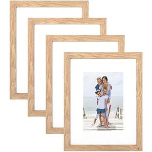 ATOBART 8x10 Picture Frame Set of 4, Made of Perspex Glass, Display Picture 5x7 with Mat or 8x10 without Mat, Wood Grain Photo Frame for Wall Mounting or Tabletop Display for Birthday Christmas Gifts