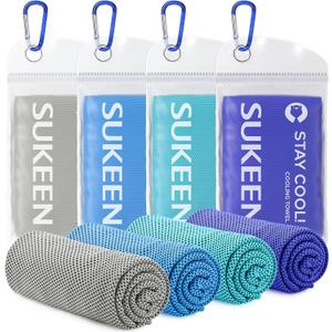Sukeen Cooling Towels for Neck and Face, 4 Pack Cooling Towels for hot Weather (40"x12"), Cooling Rags for Yoga, Sport, Running, Workout,Gym, Camping, Fitness, Workout & More Activities