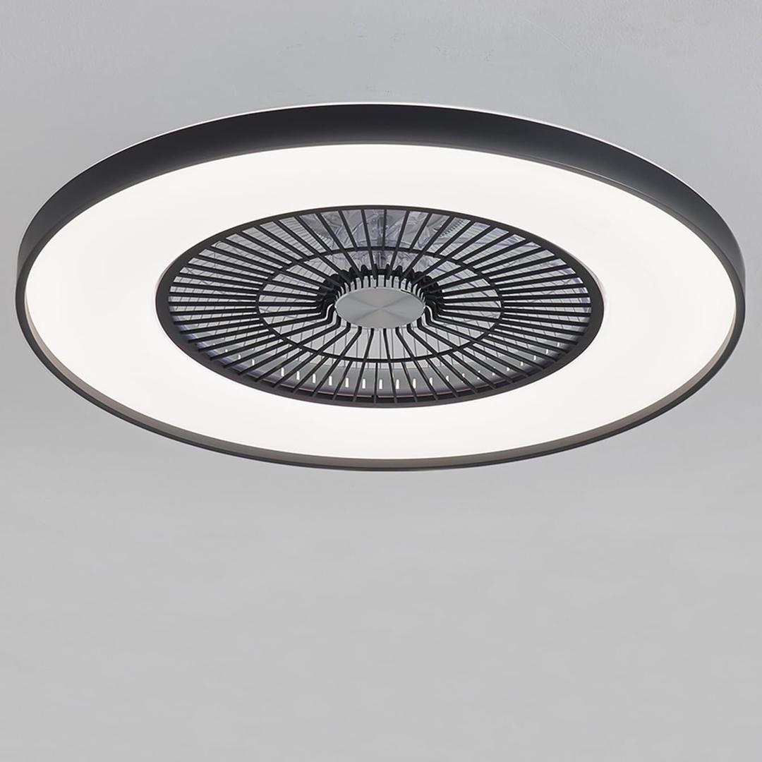 24" Low Profile Ceiling Fans with Lights,Smart RGB Ceiling Fan with Alexa/Google Assistant/Tuya APP Control, Flush Mount Enclosed Bladeless Ceiling Fan with Light for Kids Bedroom/Living Room