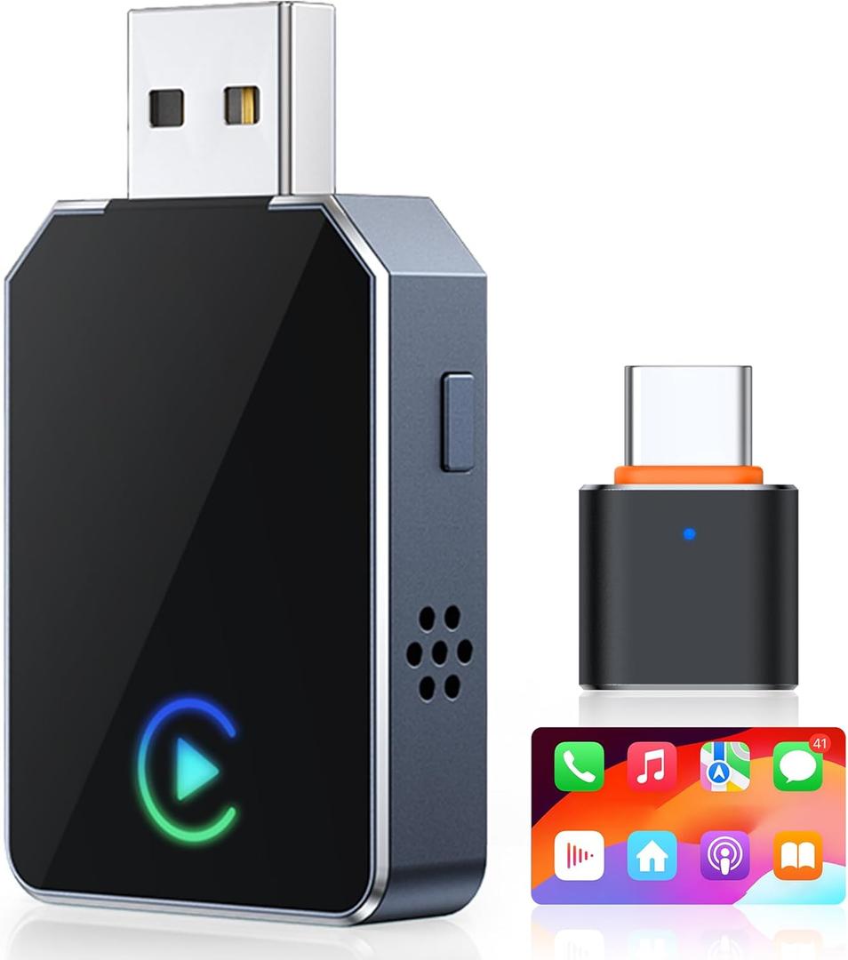 SPIRITIME Wireless CarPlay Adapter for iPhone 5-Second Auto Connect | 1-Click Phone Swap for Families | Convert Wired to Wireless | Stable & Fast, Plug & Play | Supports Factory CarPlay Cars 2016+
