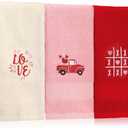 SmoothNovelty 3 Pcs Valentine's Day Hand Towels for Bathroom Love Heart Embroidered Bathroom Towels Valentines Farmhouse 13.78 x 29.53 Inch Absorbent Soft Cotton for Kitchen Dish Fast Drying Decor