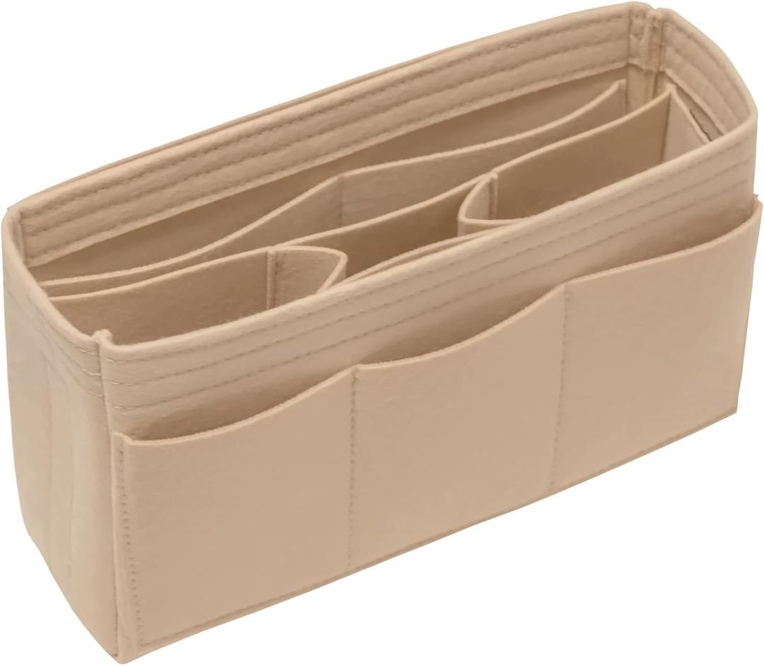 DailyPlus Purse Organizer Insert Felt Bag Organizer Handbag Organizer Insert Bag In Bag Organizer for Tote Purse Bag 14 Pockets Beige Slender Medium