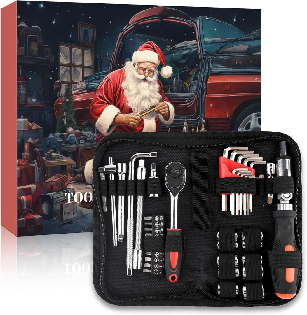 Tool Advent Calendar for Adult Men - Mechanics Tools Set Advent Calendar for 24 Days Christmas Countdown - 2025 Xmas Holiday Surprise Gift for Automotive Enthusiasts