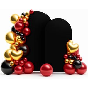LEBENGURU Upgraded 8FT Wedding Arch Cover, 6.6FT Black Spandex Fitted Arch Backdrop Cover, Set of 2 for Round Top Chiara Stand Covers for Birthday Party Baby Shower Banquet Balloon Dcor