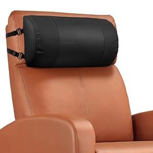Neck Pillow for Recliner, Non-Slip Recliner Headrest Pillow with Adjustable Strap, Leather Neck Support Chair Headrest Cushion for Office, Car, Travel, Airplane(Brown)