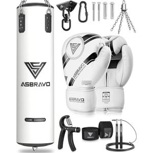 Punching Bag for Adults, 4ft PU Heavy Boxing Bag Set 12OZ Gloves for MMA Muay Thai Kickboxing Training Home Gym, Martial Art (Unfilled) (White)