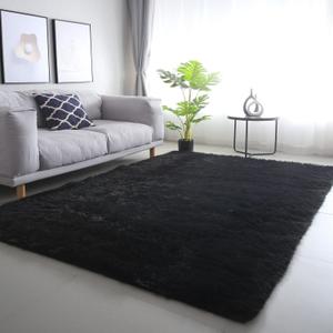 CAIYUECS Shag Area Rug, Indoor Ultra Soft Plush Rugs for Bedroom Living Room, Non-Skid Modern Nursery Faux Fur Rugs for Kids Room Home Decor (4x6 Feet, Black)