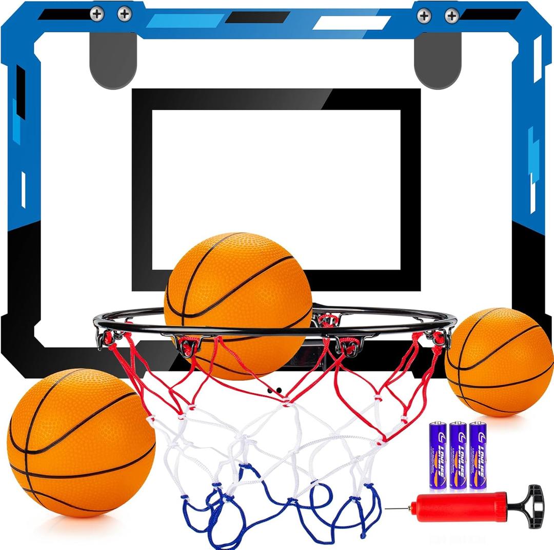 Basketball Mini Hoop Indoor Boys Gifts for Kids Adults, Door Room Mini Hoop with Balls, Basketball Accessories for Teen Boy Gifts, Blue