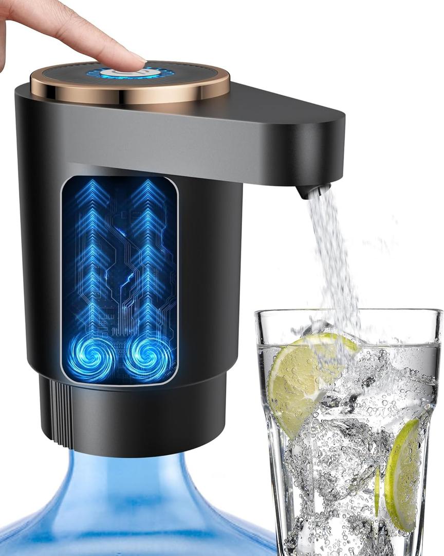 Water Jug Pump for 5 Gallon Bottle  Portable Electric USB-C Charging Dispenser, Dual Powerful Motors, Fast Flow, Fits 2-5 Gallon Jugs  Ideal for Home, Office, Camping, RV, Black