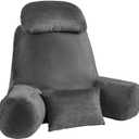 NOONTIDE Reading Pillow for Sitting up in Bed and Couch,32" X-Large Back Pillow for Adult & Teens with Soft Adjustable Neck Roll Backrest Pillow,Washable Cover,Watching TV/Gaming/Relaxing(Darkgrey)