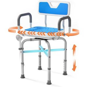 360 Swivel Shower Chair for Elderly and Disabled, 500lbs Heavy Duty Shower Chair with Back and Padded Arms, X-Shaped Stable Shower Seat for Inside Shower,Adjustable Height,Non-Slip Feet