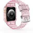 CRIS-BAND Bumper Bands Compatible with Apple Watch Band 45mm 44mm 42mm 41mm 40mm 38mm for Women Men, Water Shock-Proof Strap for iWatch Apple Watch Band with Case for Series 9 8 7 6 SE 5 4 3 2 1 (Jelly-Pink)