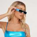 TYA Oversized Wrap Around Sunglasses for Women Men, Futuristic Rave Curved Lens Shades, Fashion Trendy Shield Sun Glasses (Small Blue Frame - Black Lens)