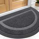 OLANLY Half Circle Door Mat Indoor Outdoor Entrance Welcome, Waterproof All-Season, All-Weather Doormat, Sturdy Natural Rubber, Low Profile, Easy Clean Patio Porch Entryway Mat, 29.5x17, Grey
