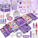 99 Pcs Kids Makeup Kit for Girls, Princess Toys Real Washable Cosmetics Set with Mirror, Hair Ties, Nails, Rings, Earrings, Necklace, Perfect for 3 4 5 6 7 8 Year Old Girls Birthday