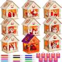 Wettarn 9 Set Halloween Craft Wooden House for Kids - Make Your Own Lighted Haunted House DIY Art Kit - Party Favors, Decoration, Classroom Projects