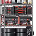 IZEUK 5-Tier Adjustable Heavy Duty Steel Wire Shelving Unit with Wheels, Storage Rack Organizer for Garage, Kitchen, Office, Laundry, Basement (Black, 17.7" D x 47.2" W x 76.7" H, 1750 lbs Capacity)