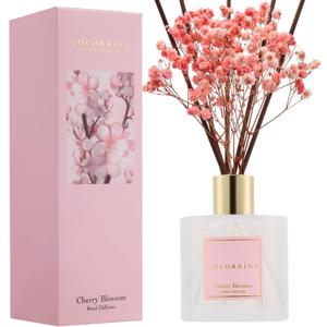 COCORRNA Reed Diffuser - Cherry Blossom 6.7 Fl.oz Reed Diffuser Set with Sticks & Preserved Baby's Breath, Reed Diffuser for Home Bathroom Shelf Decor