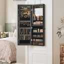 SONGMICS Jewelry Cabinet Armoire Organizer with LED Lights, Wall-Mounted Storage Cabinet with Full-Length Frameless Mirror, Built-in Makeup Mirror, 2 Drawers, Lockable, Black UJJC013B01, 42.5-Inch with Built-in Lighted Mirror