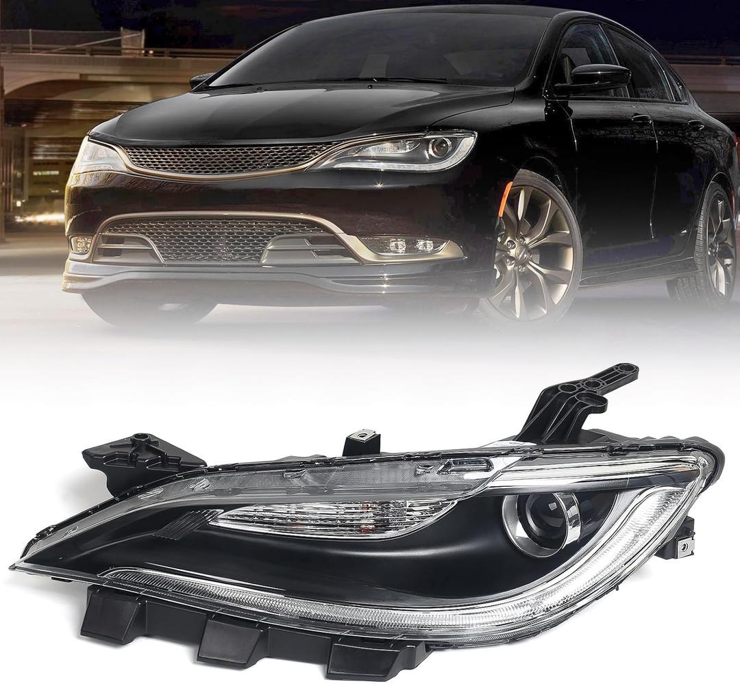 Halogen Headlight Compatible with Chrysler 200 200c 2015 2016 2017 W/LED DRL Headlamp Head Light Chrome Trim 68284784AA 68284783AA Left Driver Side