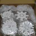 100 Pcs Christmas Unfinished Wooden Snowflake Ornaments Snowflake Hanging Cutouts Blank Wood Slices with Cord Craft Embellishments for Xmas Tree Decorations (White,3.1 Inches)