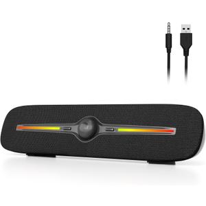 SOULION R90 Bluetooth Computer Speakers for Desktop, USB Powered 3.5mm AUX PC Speakers with LED Dynamic Light, Portable Soundbar Speaker with Rotary Volume Control for Laptop Monitor