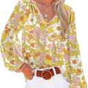 Dokotoo Women's Casual Boho Floral Print V Neck Long Sleeve T Shirt Blouses
