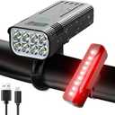 Victoper Bike Light, High Lumens Super Bright Bicycle Light, 6+4 Modes USB Rechargeable Bike Headlight & Taillight Set, Waterproof Safety Bike Front & Rearlight for Road, Mountain, Night Riding (8 LED, Black)