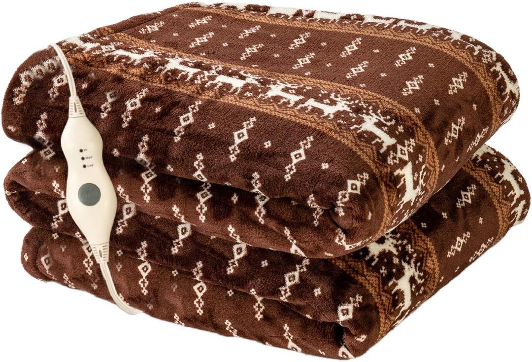Tefici Electric Heated Blanket Throw, Fast Heating Technology,Soft Flannel Heating Blanket with 3 Heat Levels & 4 Hours Auto Off,Home Office Use,Birthday, 50" x 60"Moose Pattern (50 x 60 inches)