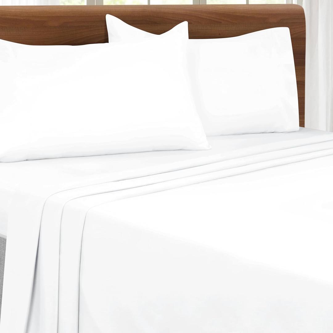 Queen Sheet Set - Double Brushed Microfiber Bedding Set Queen, 4 Piece Deep Pocket Queen Sheet - Ultra Soft, Easy-Fit, Wrinkle Free, Quick Dry, Easy Care Queen Sheets - White