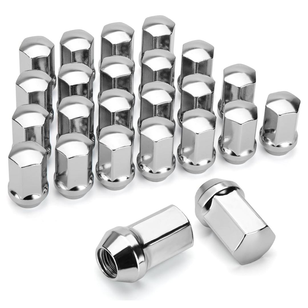 dynofit 24pcs 14x1.5 OEM Lug Nuts 1.75 inch(45mm) Height 7/8" Hex(22mm), M14-1.5 One-Piece Design Factory Chrome Wheel Lugnuts for Silverado & Tahoe GMC Sierra 1500 Buick Dodge Cadillac Chrysler