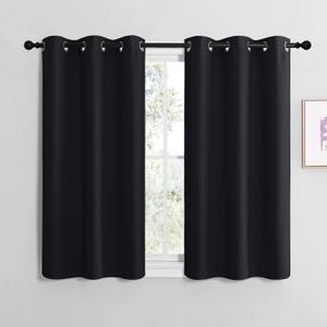 NICETOWN Halloween Bathroom Blackout Curtains and Drapes, Black Solid Thermal Insulated Grommet Blackout Drapery Panels for Window (2 Panels, 42 inches Wide by 6 inches Long, Black)