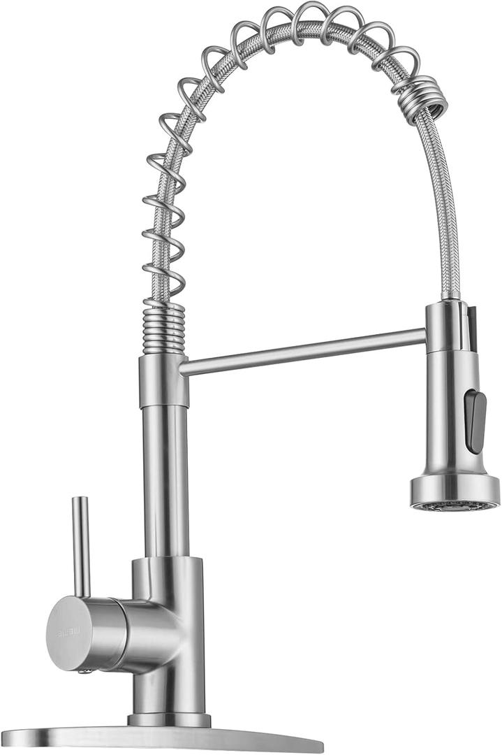 Cobbe Kitchen Faucets, Brushed Nickel Commercial Kitchen Faucet with Pull Down Sprayer, Stainless Steel Kitchen Sink Faucets for 1 or 3 Hole, Single Handle Faucet for Sink Farmhouse Rv