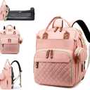 Diaper Bag with Changing Station, Waterproof 3 in 1 Baby Diaper Backpack with Foldable Changing Pad, Large Travel Backpack for Baby Girl Boy, Peach Pink